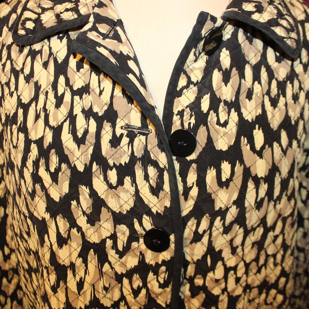 Vintage MAGGY LONDON Quilted Barn Coat Sz 10 Silk Leopard Print Jacket Luxury - Picture 2 of 8